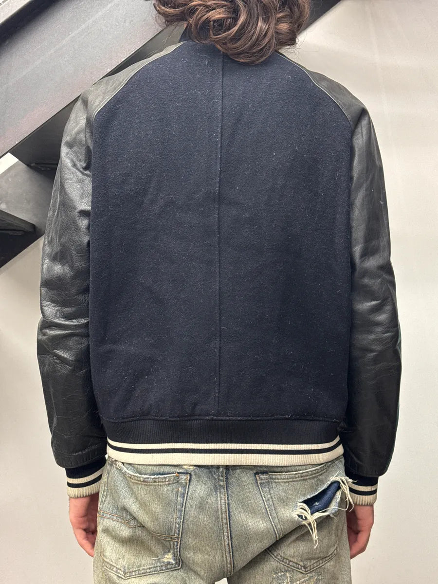 A.P.C. Dark Navy Wool Leather Varsity Bomber Jacket yhtXYvJh 2