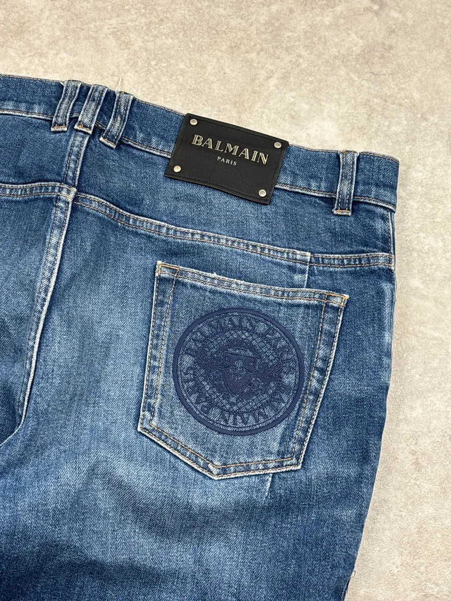 SS2018 Balmain Blue Denim Biker Zip Jeans yiBQEgiU 9