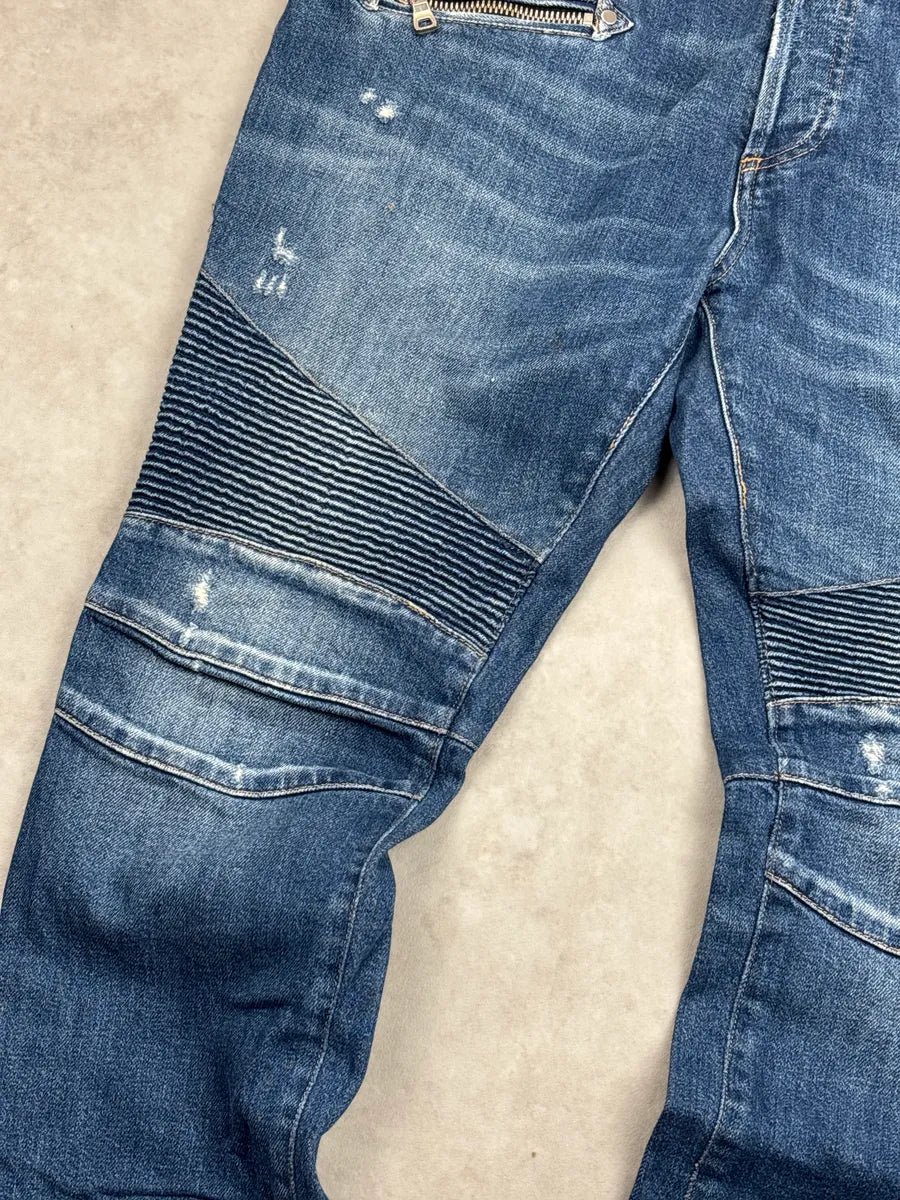 SS2018 Balmain Blue Denim Biker Zip Jeans yiBQEgiU 4