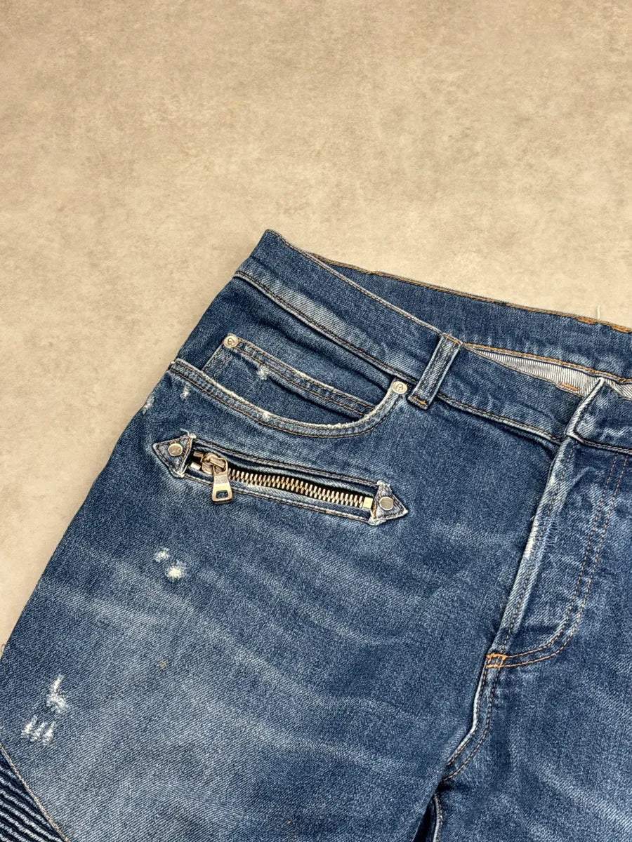 SS2018 Balmain Blue Denim Biker Zip Jeans yiBQEgiU 6