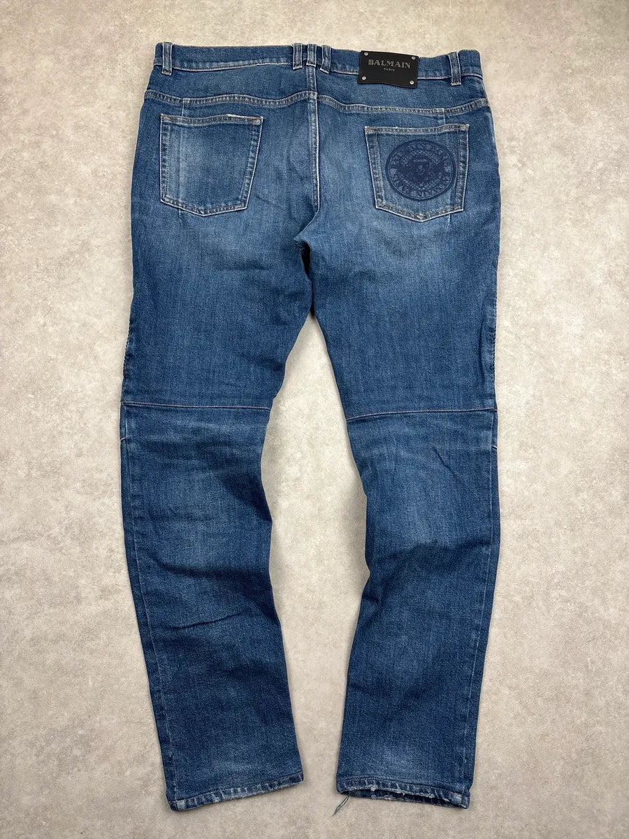 SS2018 Balmain Blue Denim Biker Zip Jeans yiBQEgiU 3