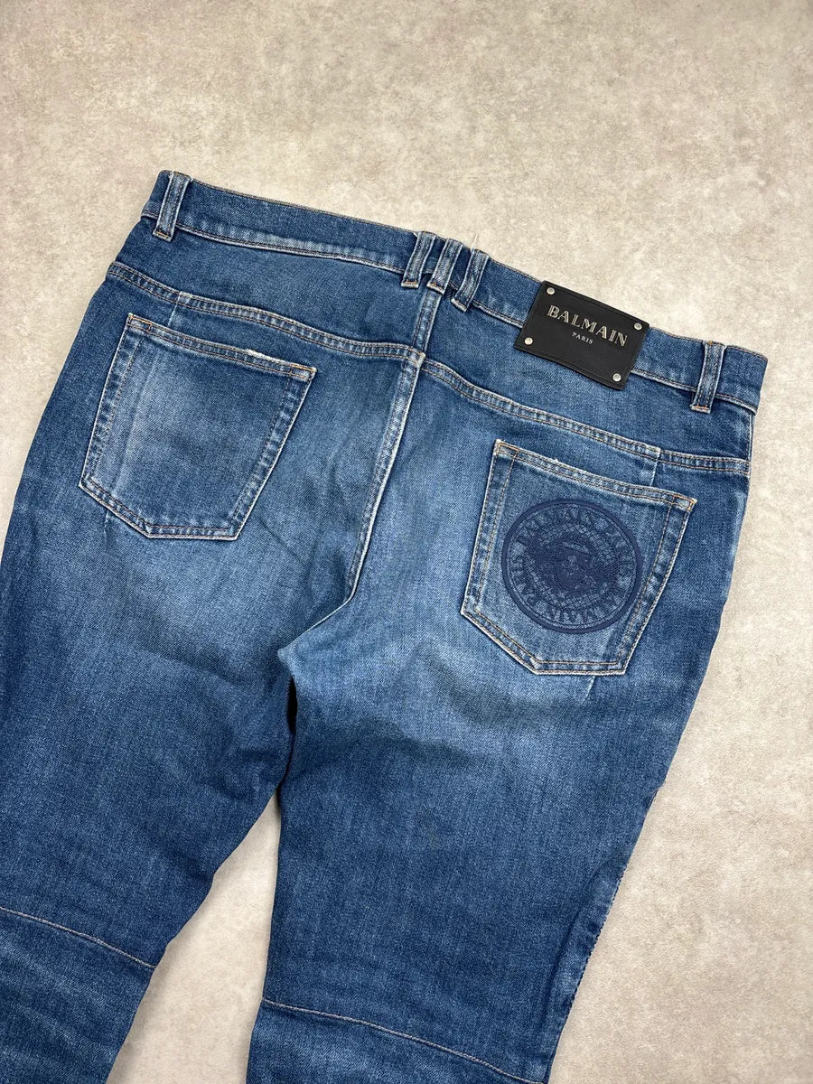 SS2018 Balmain Blue Denim Biker Zip Jeans yiBQEgiU 8