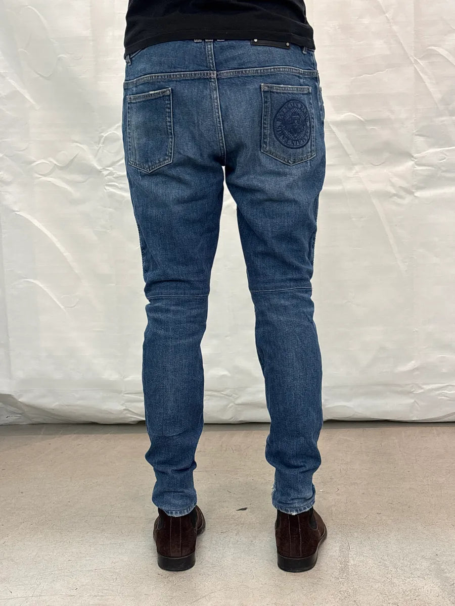 SS2018 Balmain Blue Denim Biker Zip Jeans yiBQEgiU 2