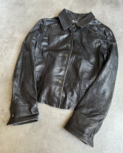 2000s Armani Black Padded Biker Leather Jacket  (S) - 9