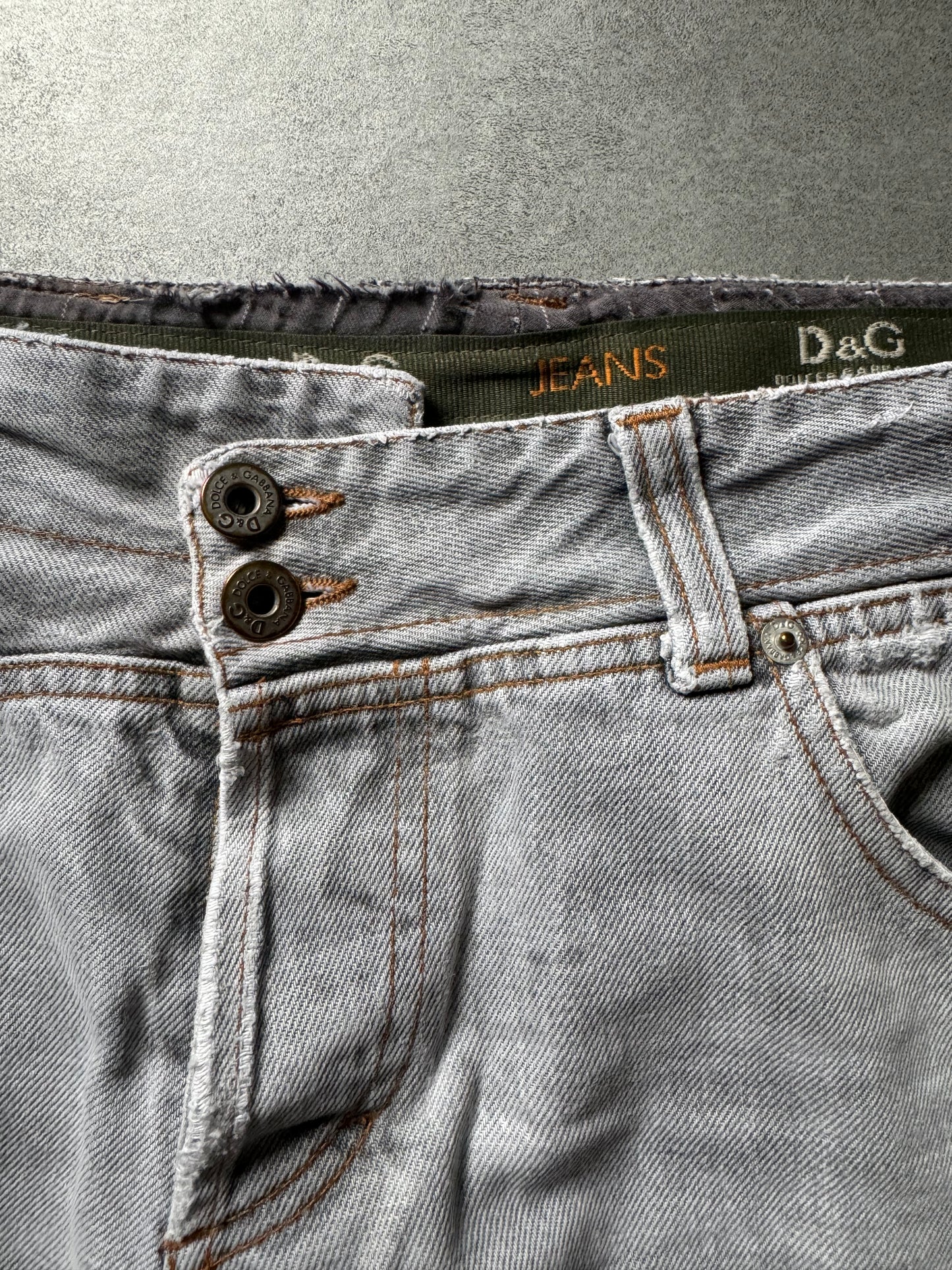 AW2003 Dolce & Gabbana Asymmetrical Grey Cargo Denim Jeans (L) - 6