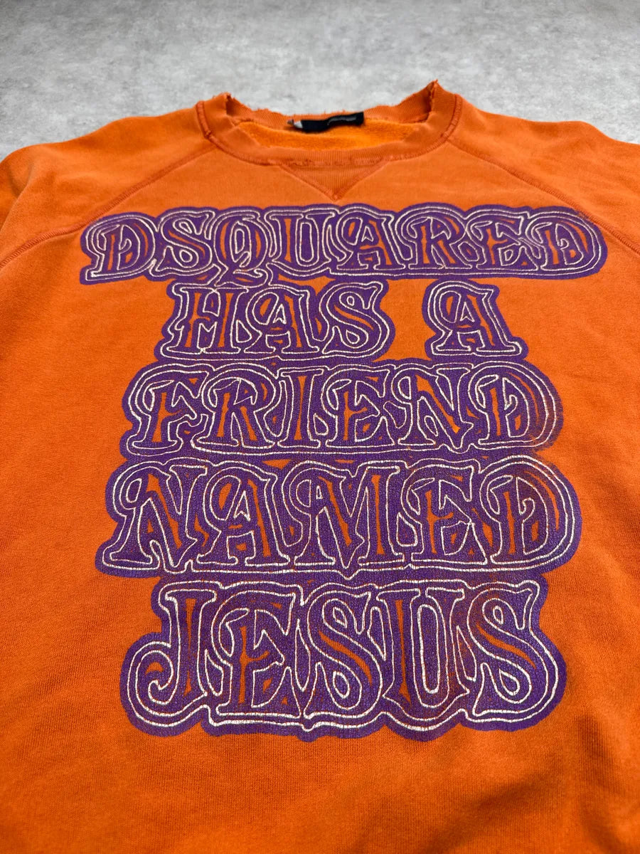 AW2005 Dsquared2 Orange Jesus’s Fried Distressed Sweatshirt yoEUcUup 6