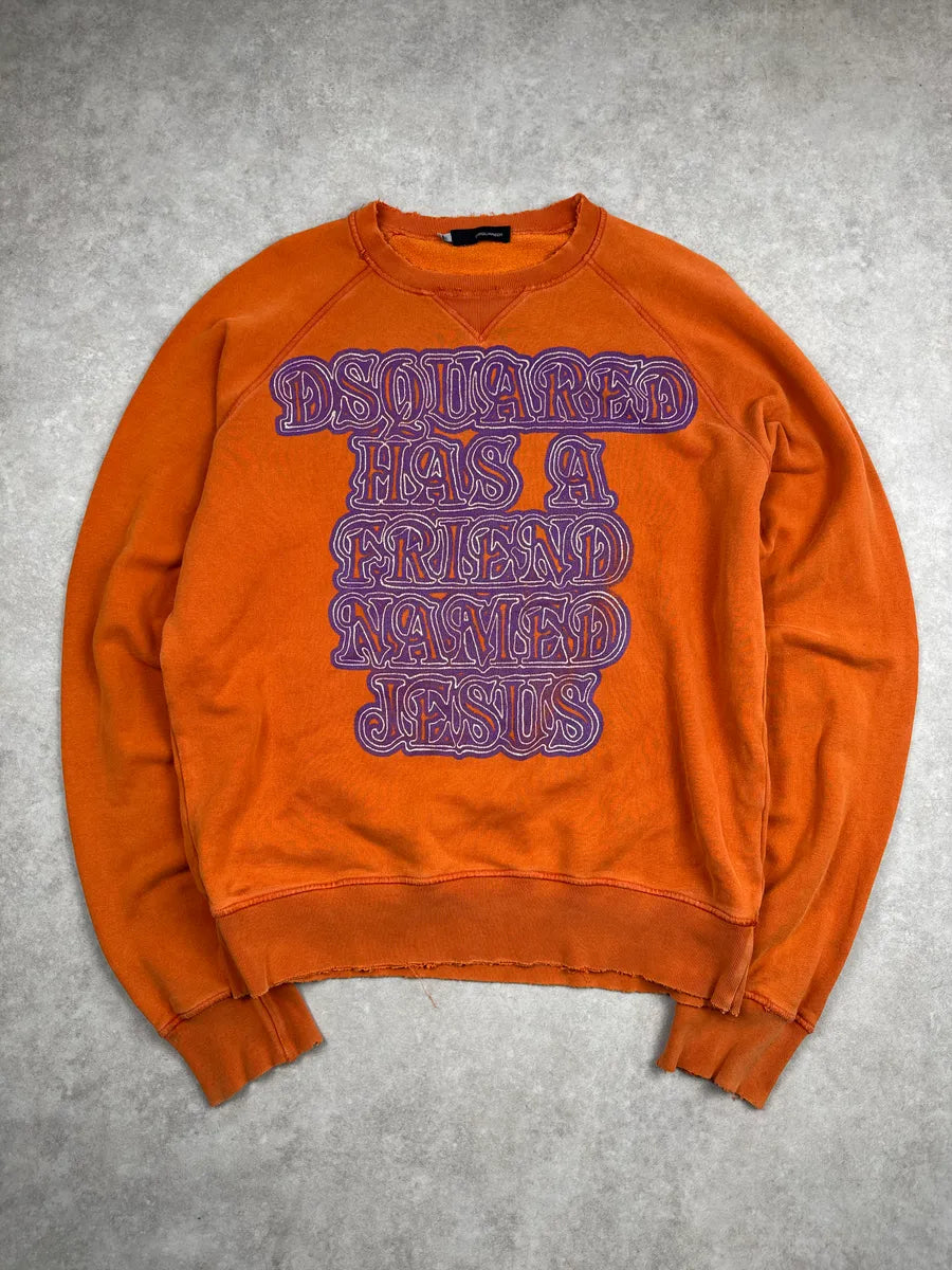 AW2005 Dsquared2 Orange Jesus’s Fried Distressed Sweatshirt yoEUcUup 0
