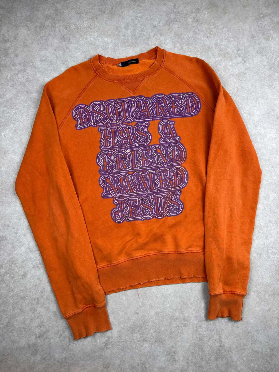 AW2005 Dsquared2 Orange Jesus’s Fried Distressed Sweatshirt yoEUcUup 3
