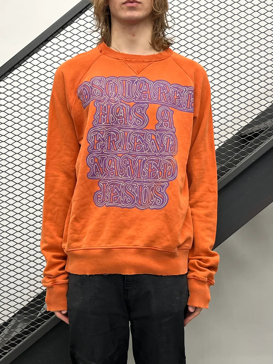 AW2005 Dsquared2 Orange Jesus’s Fried Distressed Sweatshirt yoEUcUup 1