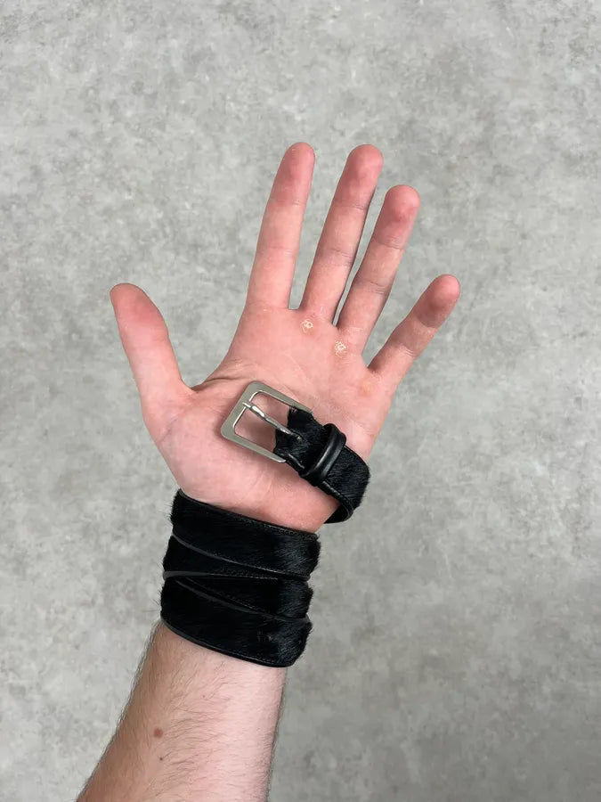Yohji Yamamoto Cowhide Fur Black Leather Belt xrSFAnr 1