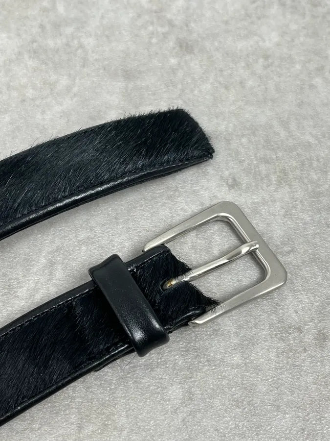Yohji Yamamoto Cowhide Fur Black Leather Belt xrSFAnr 5