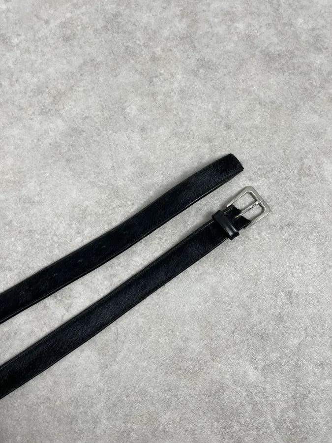 Yohji Yamamoto Cowhide Fur Black Leather Belt xrSFAnr 2