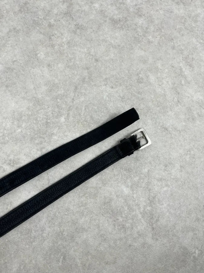 Yohji Yamamoto Cowhide Fur Black Leather Belt xrSFAnr 3