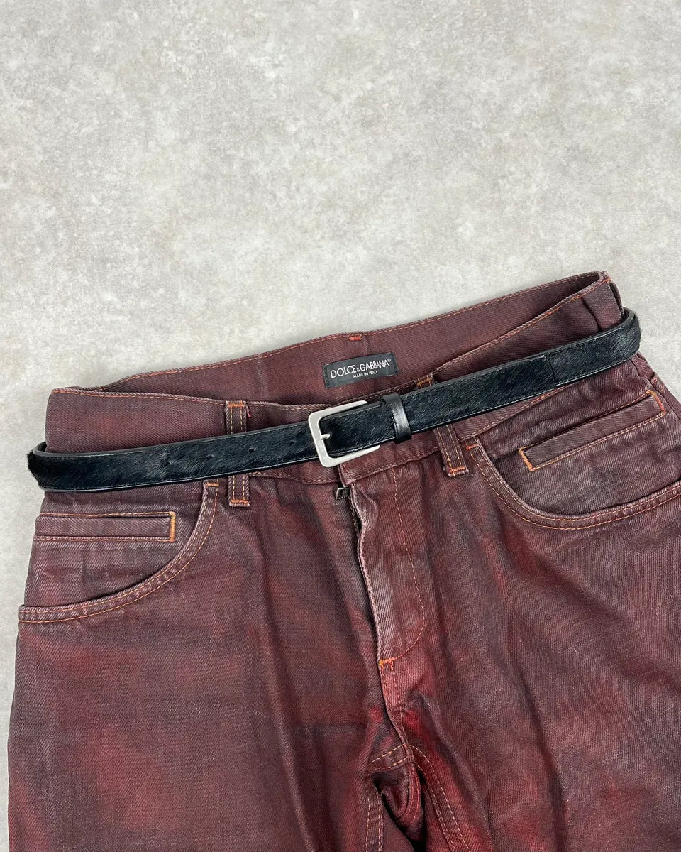 Yohji Yamamoto Cowhide Fur Black Leather Belt xrSFAnr 0