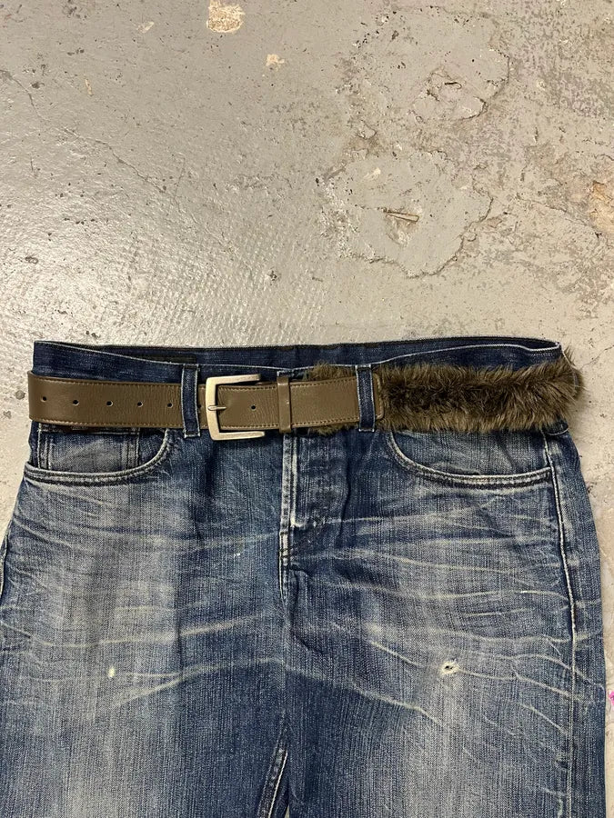 Yohji Yamamoto Khaki Fur Leather Belt (OS) rxPENmp 1
