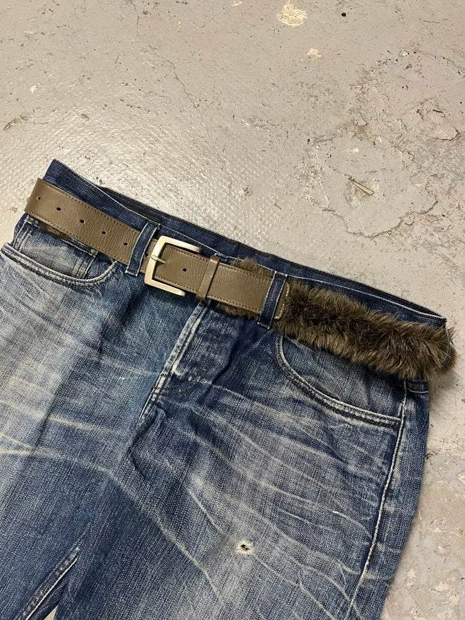 Yohji Yamamoto Khaki Fur Leather Belt (OS) rxPENmp 2
