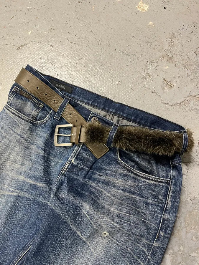 Yohji Yamamoto Khaki Fur Leather Belt (OS) rxPENmp 3