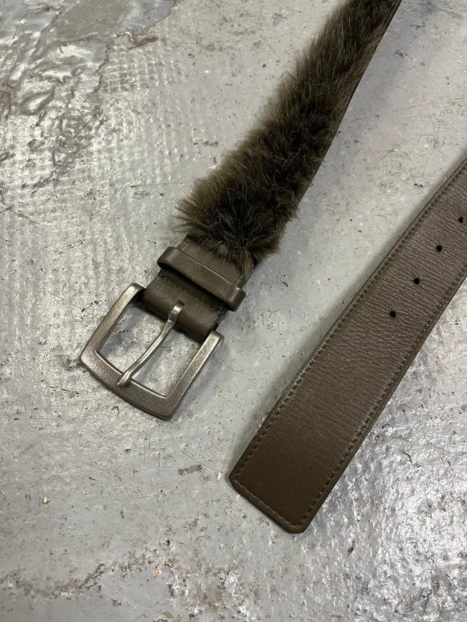 Yohji Yamamoto Khaki Fur Leather Belt (OS) rxPENmp 4