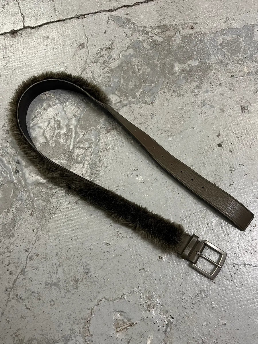 Yohji Yamamoto Khaki Fur Leather Belt (OS) rxPENmp 6