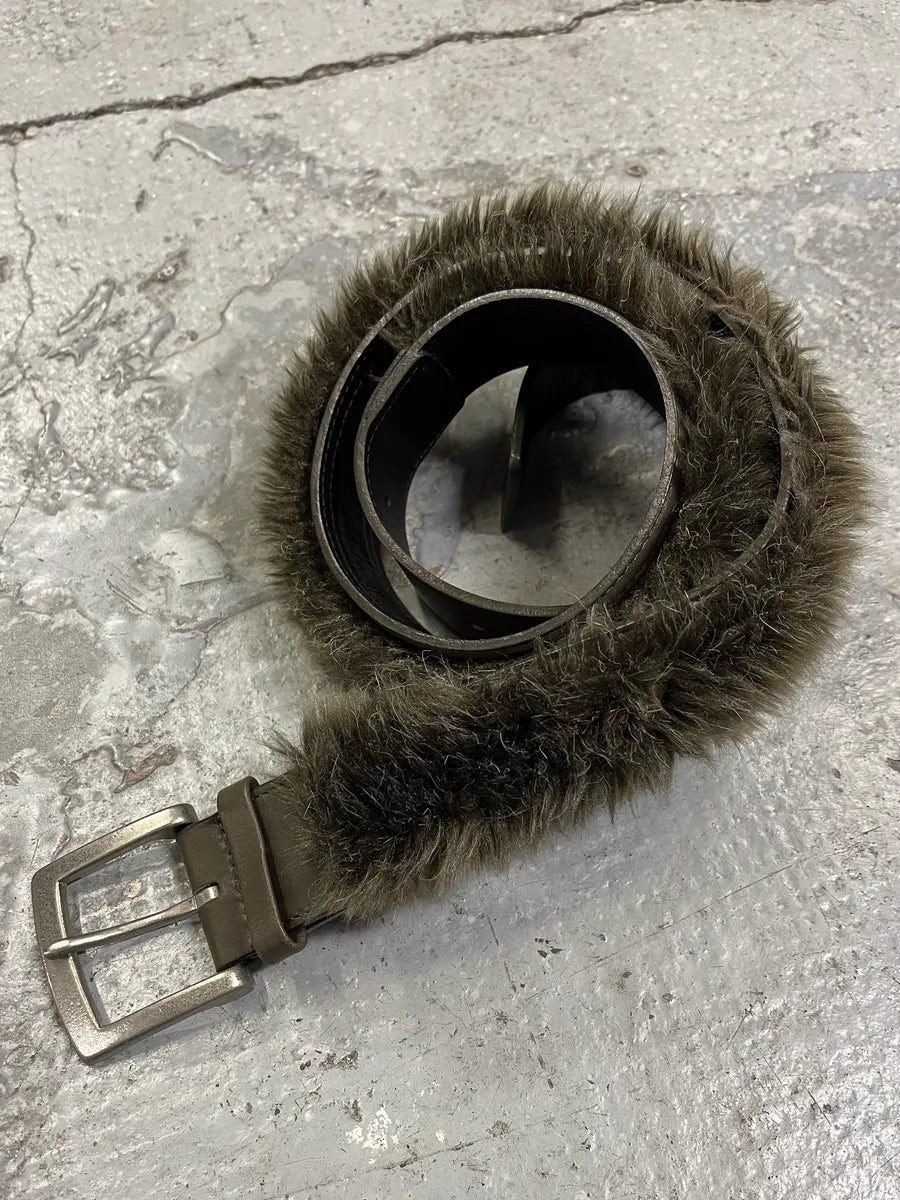 Yohji Yamamoto Khaki Fur Leather Belt (OS) rxPENmp 7