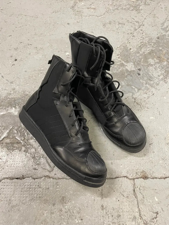 Yohji Yamamoto Y3 Adidas Black Leather Superstar Boots (40eu/us7) 4
