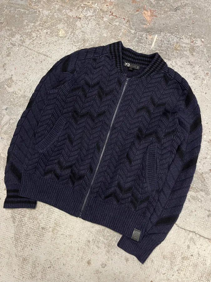 Yohji Yamamoto Y3 Navy Full Zip Cardigan (M/L) epnNAZV 3