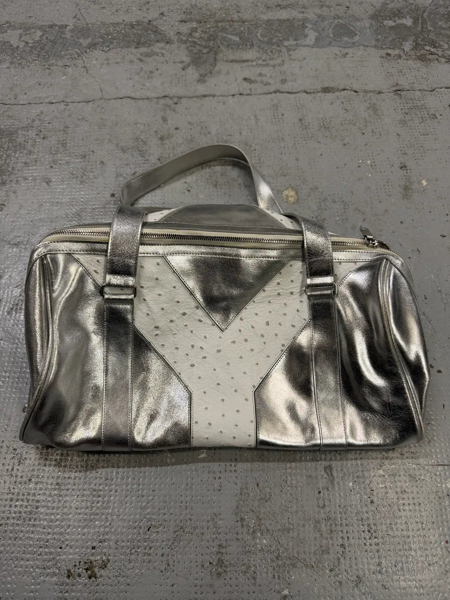 Yohji Yamamoto Y3 Ostrich Effect Sample Silver Leather Handle Bag cYZdMfw 1