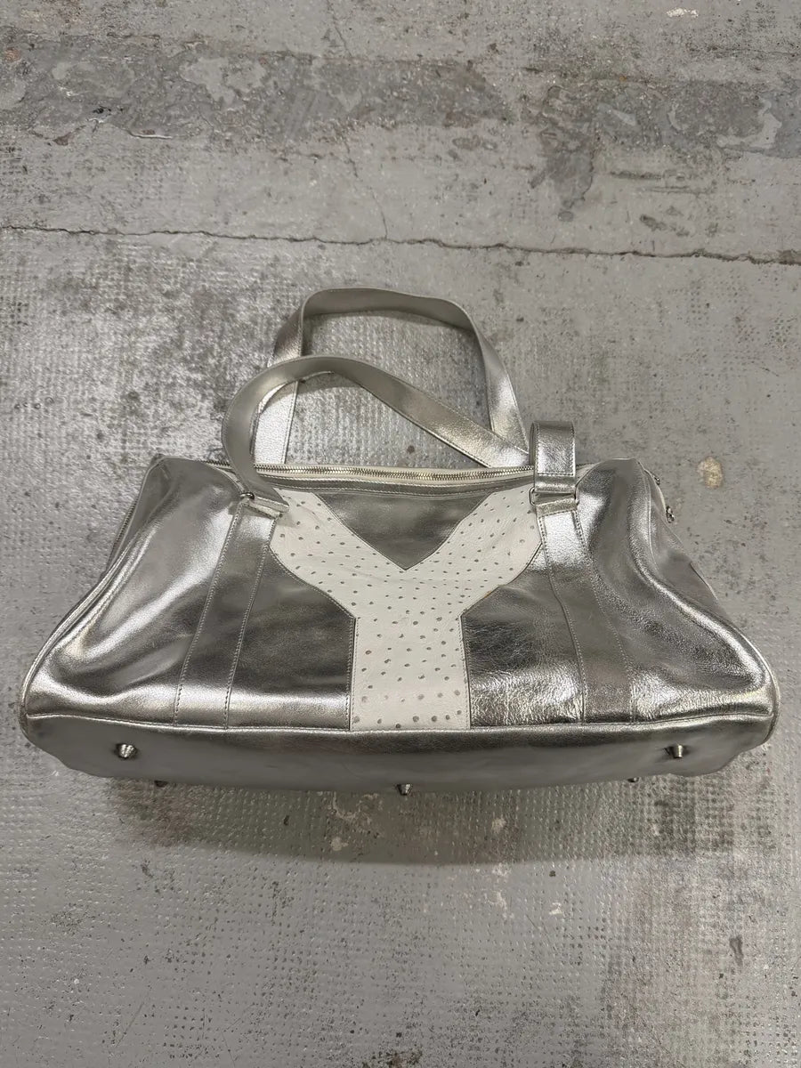 Yohji Yamamoto Y3 Ostrich Effect Sample Silver Leather Handle Bag cYZdMfw 2