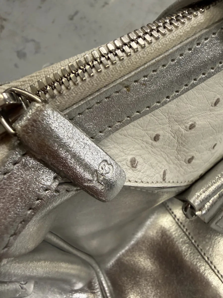 Yohji Yamamoto Y3 Ostrich Effect Sample Silver Leather Handle Bag cYZdMfw 5