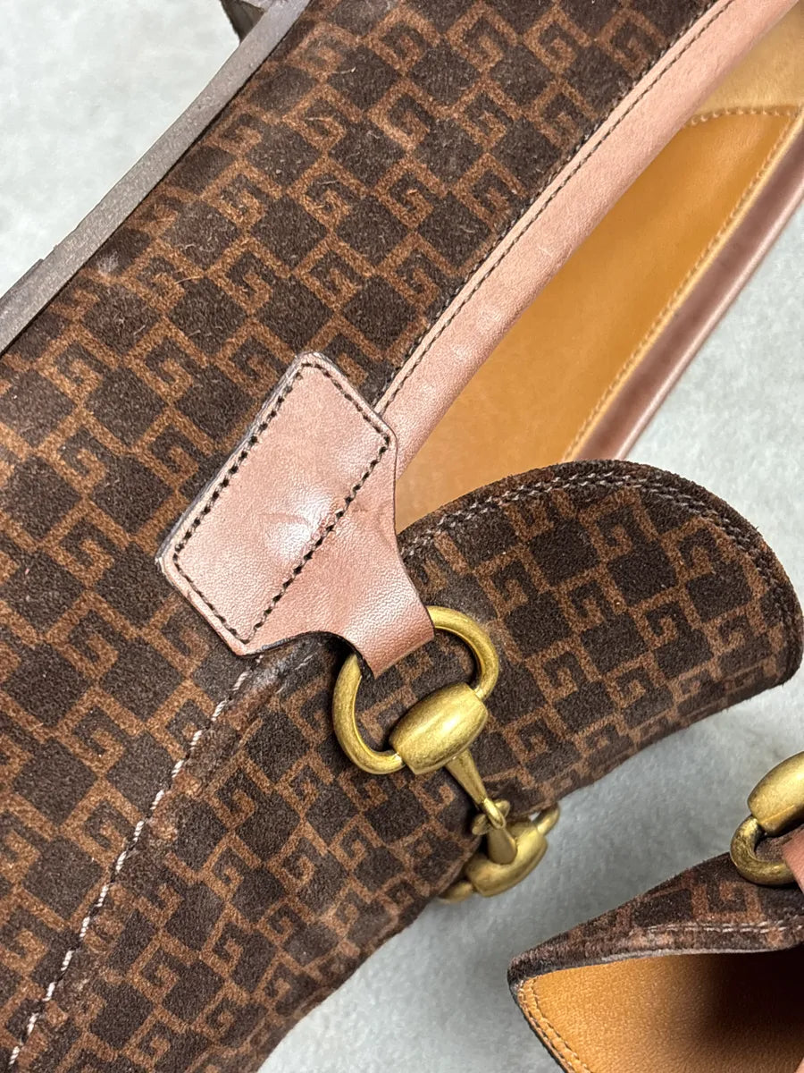 Gucci Dark Brown Suede Mini G Cube Horsebit Loafers Shoes yphghbby 10