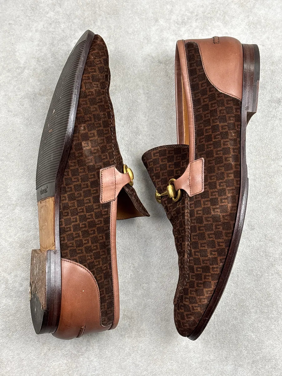 Gucci Dark Brown Suede Mini G Cube Horsebit Loafers Shoes yphghbby 6