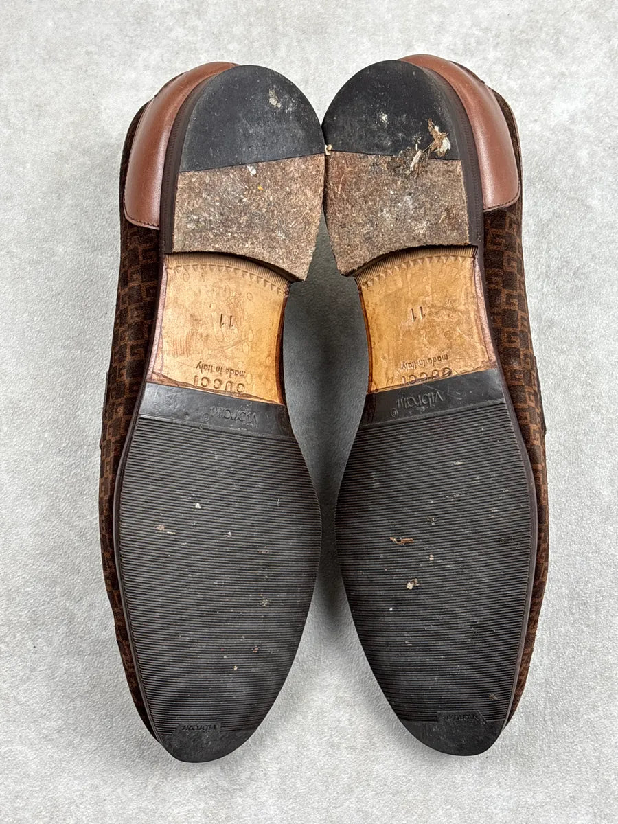 Gucci Dark Brown Suede Mini G Cube Horsebit Loafers Shoes yphghbby 11