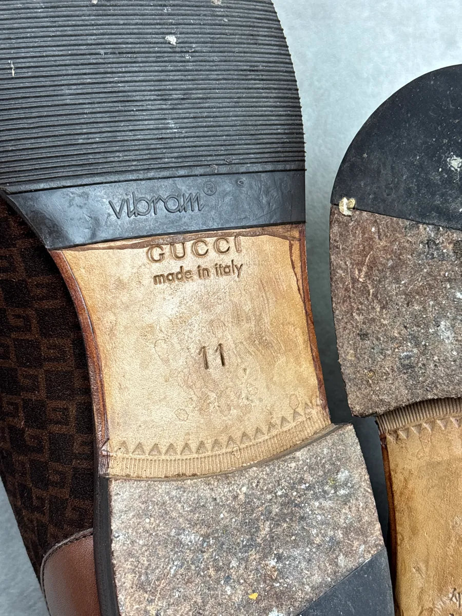 Gucci Dark Brown Suede Mini G Cube Horsebit Loafers Shoes yphghbby 14