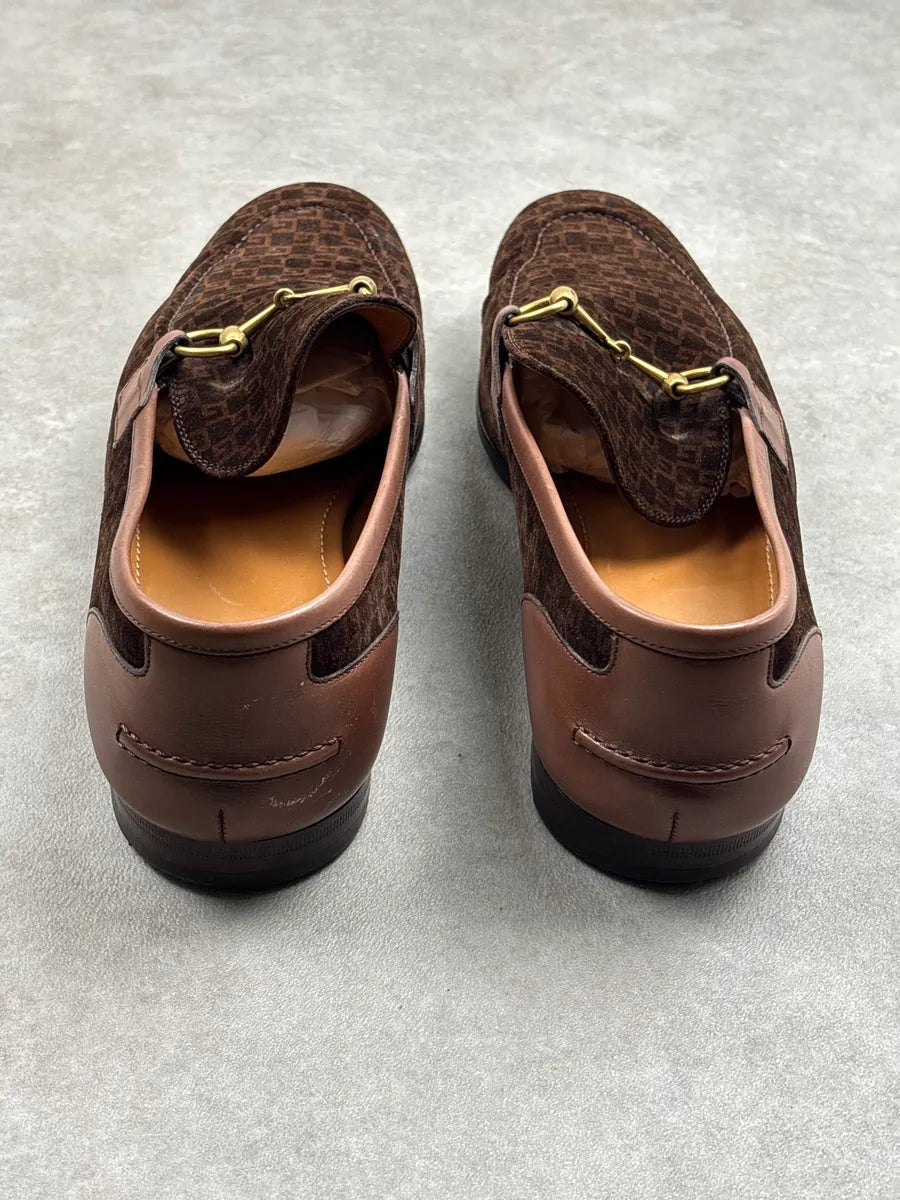 Gucci Dark Brown Suede Mini G Cube Horsebit Loafers Shoes yphghbby 7