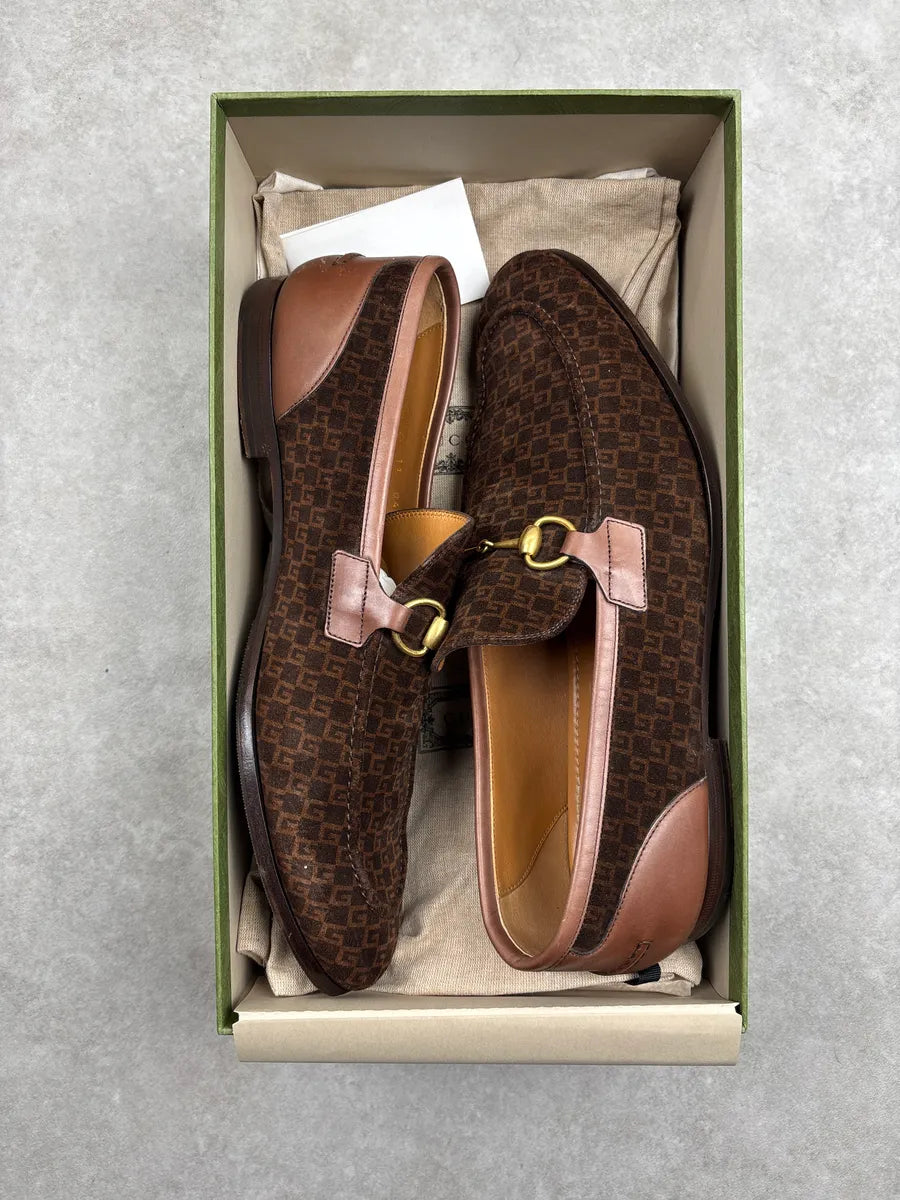 Gucci Dark Brown Suede Mini G Cube Horsebit Loafers Shoes yphghbby 3