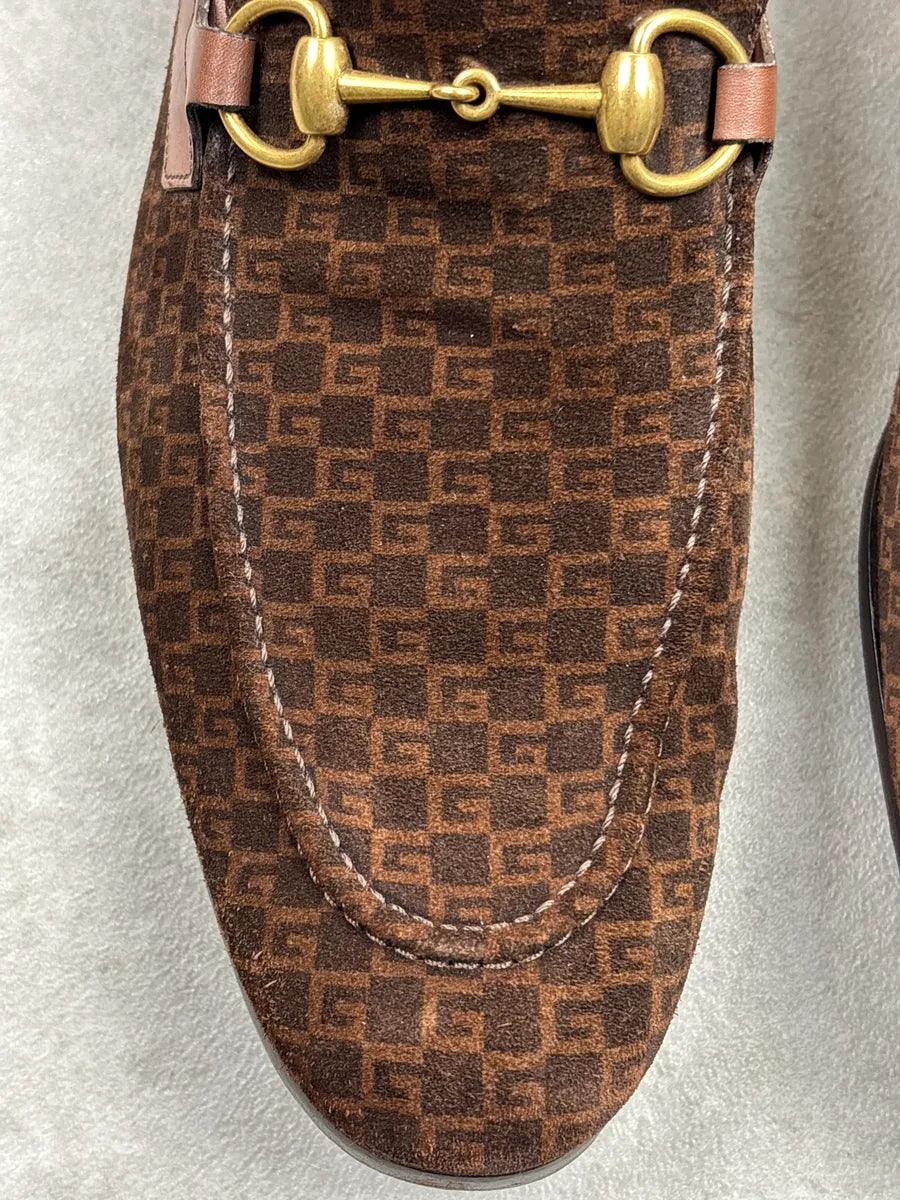 Gucci Dark Brown Suede Mini G Cube Horsebit Loafers Shoes yphghbby 9