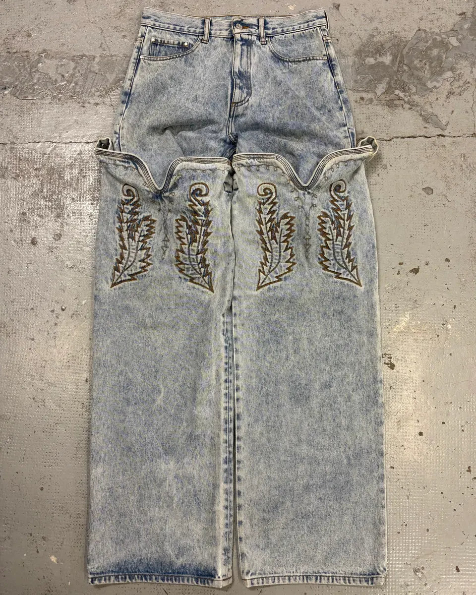 Y/Project Light Blue Denim Embroidered Cowboy Jeans Ovomqzg 0
