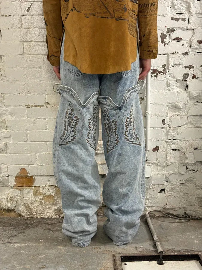 Y/Project Light Blue Denim Embroidered Cowboy Jeans Ovomqzg 3