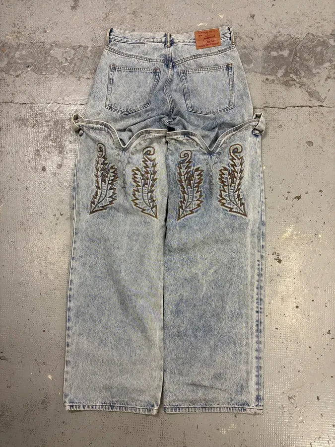Y/Project Light Blue Denim Embroidered Cowboy Jeans Ovomqzg 5