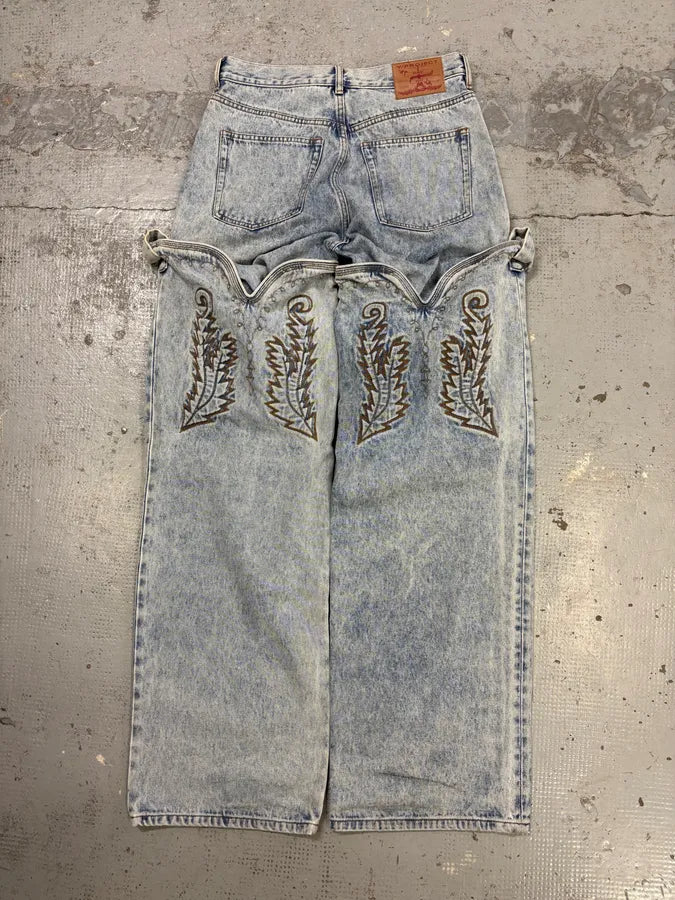 Y/Project Light Blue Denim Embroidered Cowboy Jeans Ovomqzg 5