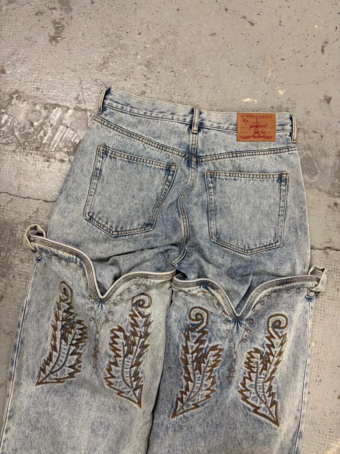 Y/Project Light Blue Denim Embroidered Cowboy Jeans Ovomqzg 6