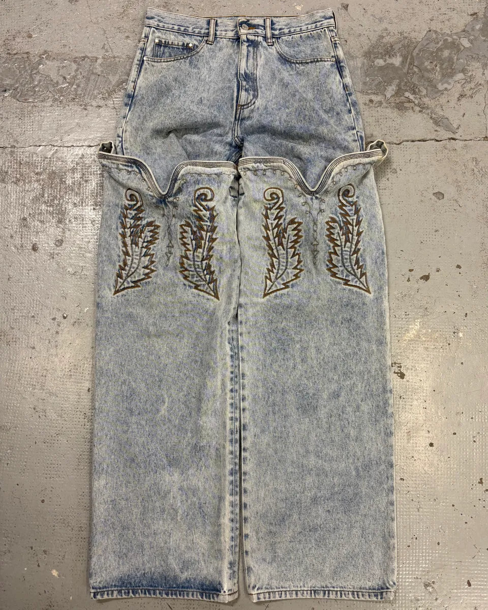 Y/Project Light Blue Denim Embroidered Cowboy Jeans Ovomqzg 0