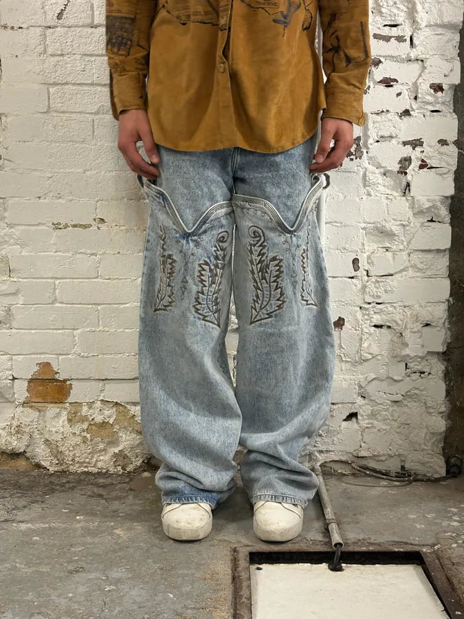 Y/Project Light Blue Denim Embroidered Cowboy Jeans Ovomqzg 1