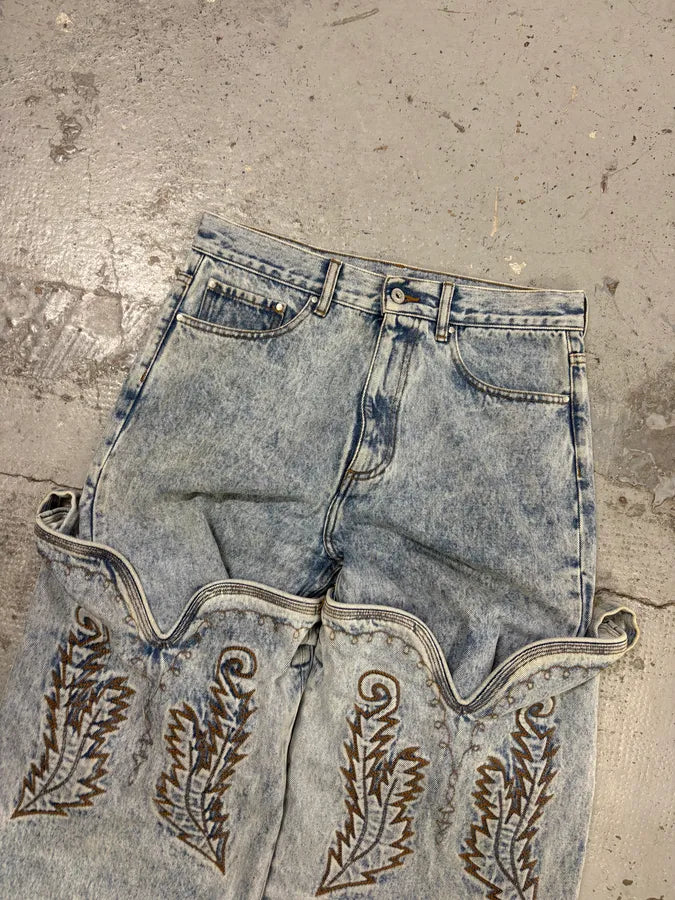 Y/Project Light Blue Denim Embroidered Cowboy Jeans Ovomqzg 4