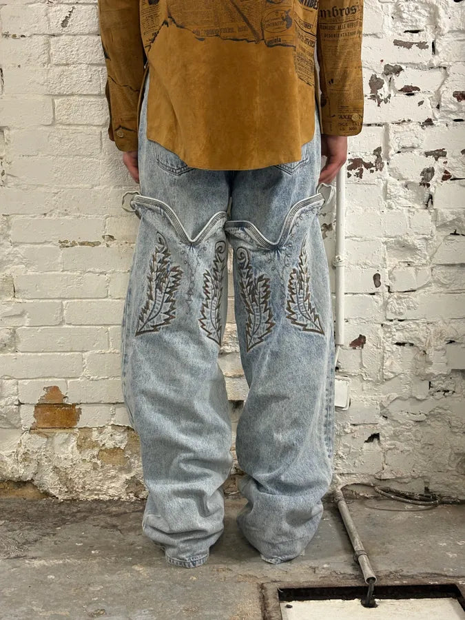 Y/Project Light Blue Denim Embroidered Cowboy Jeans Ovomqzg 3