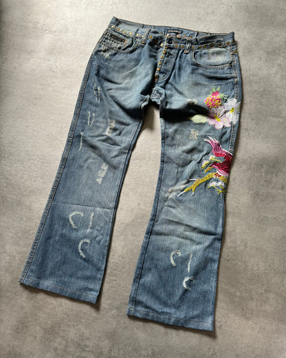 SS2006 Dolce & Gabbana Hawaii Embroideries Denim Jeans (S) - 6