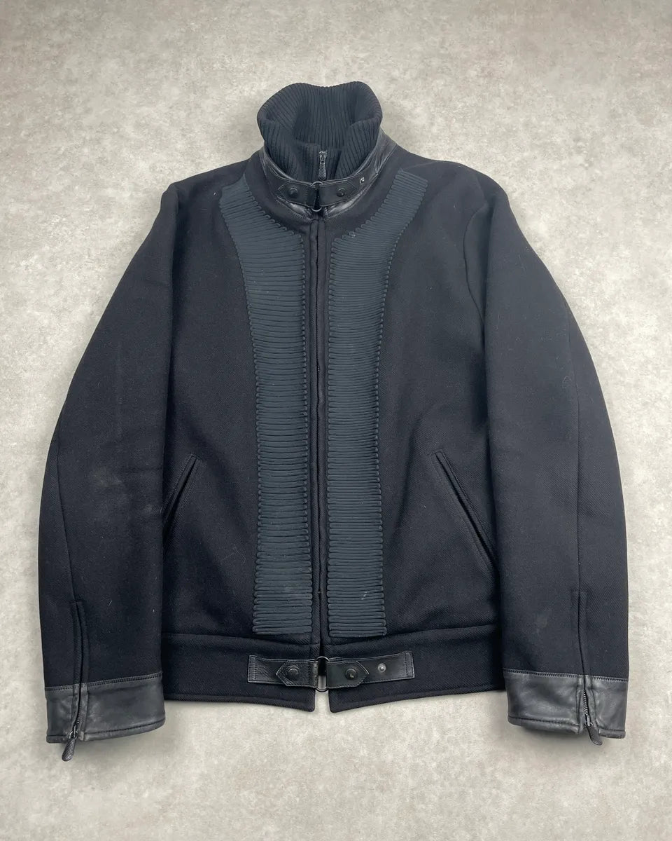 Bottega Veneta Black Wool Leather-Trim Officer Jacket yqTdcfRr 0