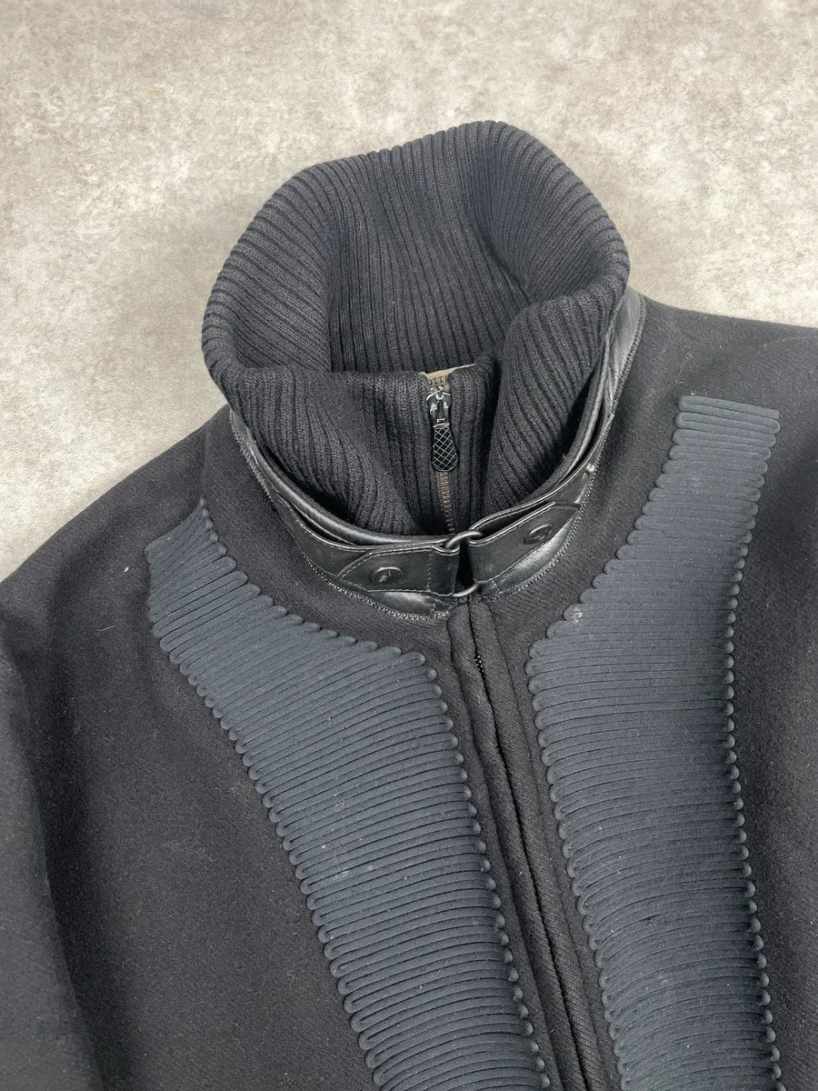 Bottega Veneta Black Wool Leather-Trim Officer Jacket yqTdcfRr 7