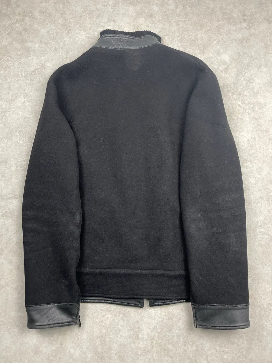 Bottega Veneta Black Wool Leather-Trim Officer Jacket yqTdcfRr 4