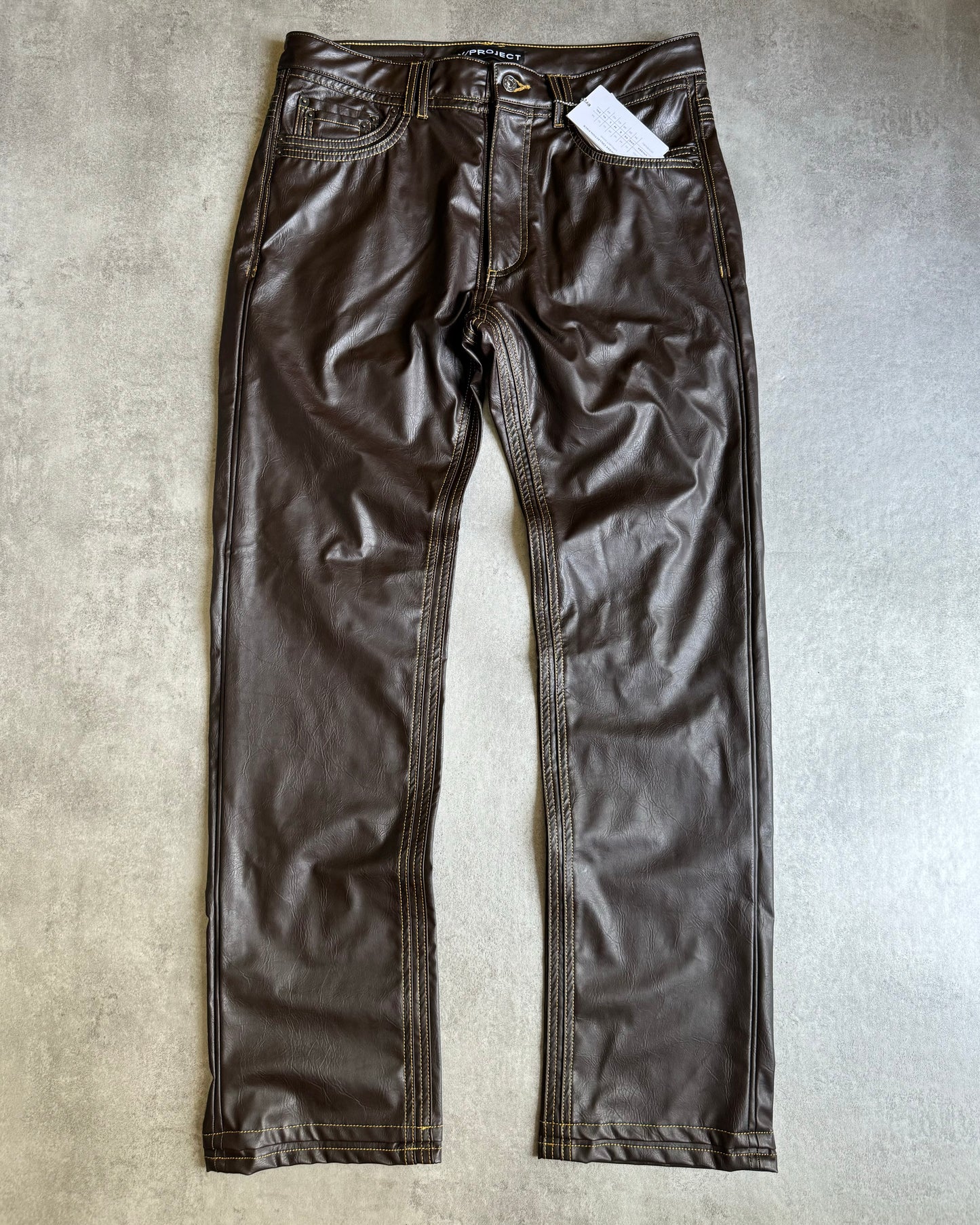 SS2020 Y/Project Brown Eco Leather Futura Pants (L) - 1